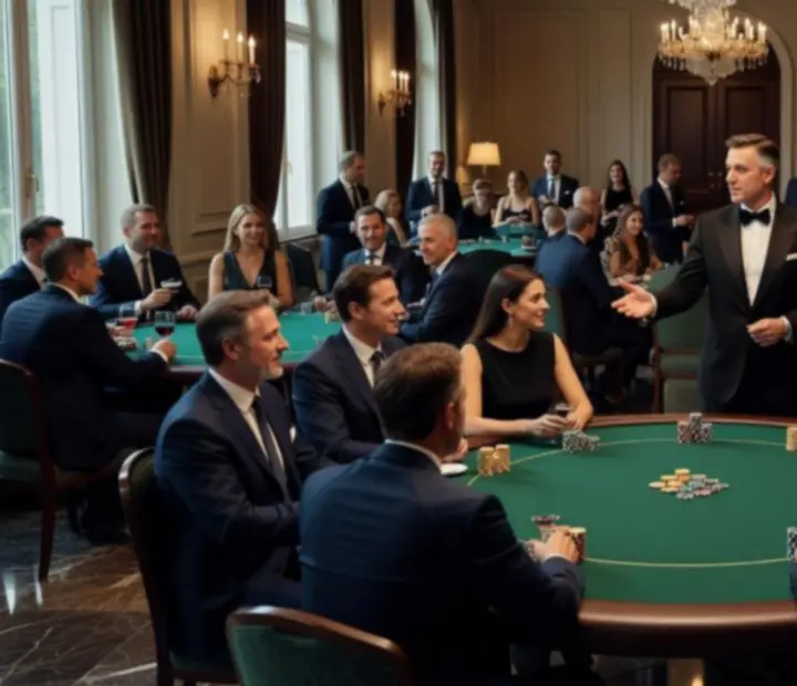 Elegantní galavečeře s pokerovými stoly během firemní akce
