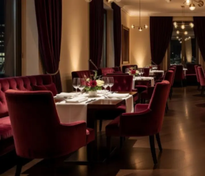 Elegantní interiér restaurace připravený na večerní společenskou událost