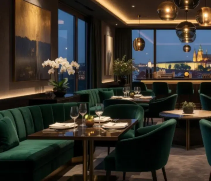 Stylový interiér boutique restaurace připravený pro soukromý večírek