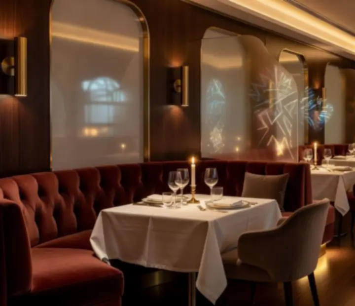 Designový interiér luxusní restaurace připravený pro soukromý večer
